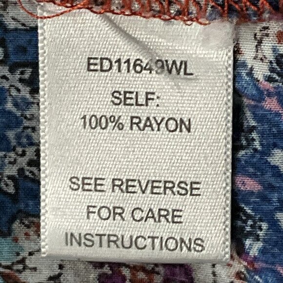 En Creme Dress Women Sz M Floral Colorful Patchwork Tiered Button Up Flowy Boho - Picture 8 of 13